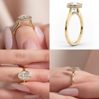 Anillo de Compromiso y Boda con Diamante de Laboratorio de 2 Quilates, Corte Ovalado, Halo Oculto, Oro Sólido de 10K/14K/18K, Certificado IGI, CVD/HPHT