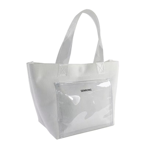 Sac fourre-tout portable d'été pour la plage et l'extérieur, imperméable, avec logo personnalisé, en toile cirée blanche, à double poignée, pour le shopping, en PVC épais enduit - Product Image 2