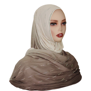 Transitiekleurige geprinte rechte gestreepte polyester jersey <span class=keywords><strong>hijab</strong></span> modieuze Midden-Oosterse sjaal rekbaar met strass steentjes - Product Image 2