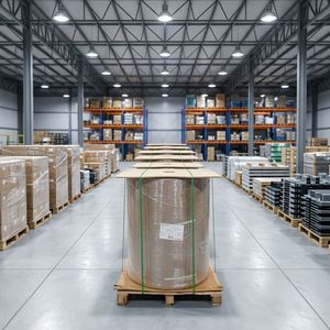 Papel Adhesivo Vinílico Impermeable Brillante Amarillo de 80gsm 75gsm con Pegamento al Agua y Línea Blanca - Product Image 1