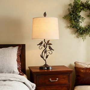 Traditional Iron Table Lamp With Usb <b>Port</b> E26 Led Bulb Off <b>White</b> Shade Bedroom Living Room Decor - Product Image 1