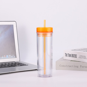 Baoman Double Walled <b>Straw</b> <b>Cup</b> Plastic 500Ml With <b>Lid</b> <b>And</b> <b>Straw</b> For Outdoor Use Gift <b>Cup</b> - Product Image 3