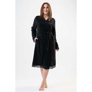 Women's Romantic <b>Lace</b> Robe with Pockets XXL Long-Sleeve Fleece Free Size Elastic Waist Closure Breathable for Homewear - Product Image 5