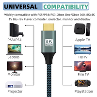 Haute vitesse pour câble tressé HDMI 2.1 Compatibilité EARC ARC HDCP pour appareils 8K 60Hz 4K 120Hz Moniteur PS5 coaxial 48Gbps-PVC