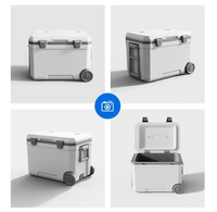 Glacière réutilisable de 45 litres avec poignée durable verrouillée et ouverte Boîte isotherme rigide avec roues Boîte isotherme avec couvercle et bec de vidange inclus
