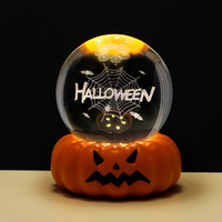 Lampe de nuit sphérique en résine citrouille d'Halloween avec interrupteur, ornement pour chambre et bureau, décorations de fête, cadeau