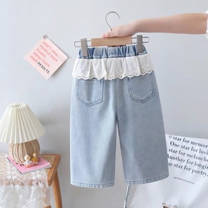 Children's Denim <b>Pants</b> With Lace Trim Wide Leg Fleece <b>Lined</b> Winter Baby Girls <b>Pants</b> - Product Image 1