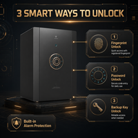 Caja Fuerte Biométrica con Huella Dactilar, Código Digital Electrónico, Interior de Cuero de Lujo, Gran Capacidad, Seguridad para el Hogar, Oficina, Hotel