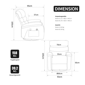 <span class=keywords><strong>Fauteuil</strong></span> inclinable pivotant à 360 degrés moderne avec massage, chaleur, alimentation électrique, structure métallique, porte-gobelets et poches latérales - Product Image 5
