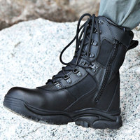 Chaussures tactiques de sécurité pour homme avec fermeture éclair, à lacets, respirantes, en cuir grainé, pour le désert, la randonnée et le travail en extérieur