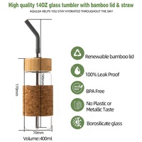 Botol air kaca borosilikat tinggi 400ML 14OZ, botol minum ramah lingkungan dengan tutup sekrup Bambu tutup kayu portabel