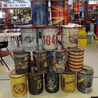 Tabouret de Bar en fer et métal d'huile, style rétro américain, avec baril de peinture, Route 66 1946 Logo, pour Table basse ou café, rangement rond