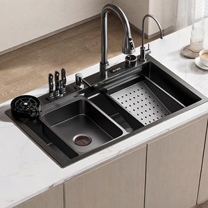 อ่างล้างจานครัวแบบหนาพิเศษ อ่างเดี่ยวขนาดใหญ่ พร้อมอ่างในตัว สเตนเลส 304 ฝักบัวแบบเรนชาวเวอร์ พร้อมหน้าจอดิจิตอล - Product Image 1