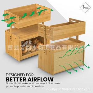 Estante de Madera de Doble Capa para Almacenamiento de Pan con Cesta para Frutas, Organizador Multifuncional de Madera Sólida para Encimera de Cocina - Product Image 4