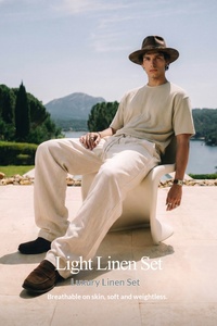Light Luxury Linen Set Spring/Summer New Product <b>Old</b> Money Style Arc Short Sleeve T-shirt Casual <b>Pants</b> - Product Image 2