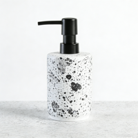 Ensemble d'accessoires de salle de bain en résine terrazzo noir et blanc, 7 pièces, écologique, distributeur de savon, porte-brosse de toilette, poubelle pour maison moderne