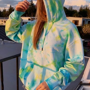 Sudadera con Capucha de Manga Larga de Algodón 100% de Alta Calidad para Mujer, a la Moda, con Bordado, Estilo Tie-Dye Azul - Product Image 3
