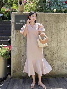 2025 été nouveau rétro col en v ample décontracté long à volants manches volantes robe pour femmes - Product Image 4