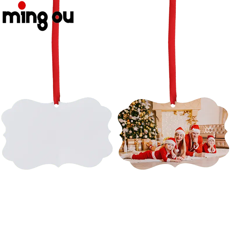 Xmas Tree Family Holiday Decorations Sublimation Blank Metal Aluminum Double-sided Christmas Ornaments