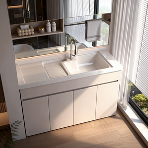 Lavabo Moderno de Cuarzo con Mueble de Baño de Aluminio Tipo Panal para Hotel, Reforzado y de Alta Resistencia - Product Image 3