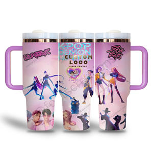 Nouvelle tasse isotherme personnalisée avec logo Kpop Demon Hunters, avec poignée et paille, 40 oz, avec boîte cadeau - Product Image 2