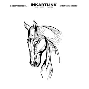 Autocollant Tatouage Personnalisé Tête de Cheval, Art Linéaire Géométrique Minimaliste, Motif Herbal, Semi-permanent 15 Jours, Art Corporel pour Bras et Épaule, Vente en Gros - Product Image 4