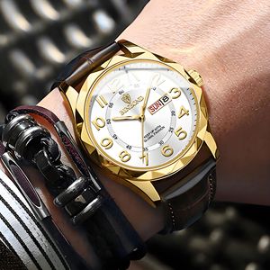 Binlond Men's Quartz Watch Gold Case Leather Strap Calendar Day Date Waterproof 30M Analog Display Fashion Business Style - Product Image 1