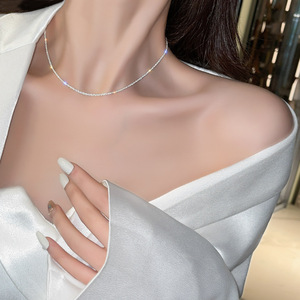 Collar de Gargantilla Delgado y Brillante Apilable, Diseño Italiano, Collar de Cadena de Plata con Destellos de Lujo para Mujer - Product Image 3