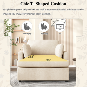 Fauteuil d'appoint surdimensionné Mirod - Coussins d'accoudoirs confortables, style neutre polyvalent, design élégant pour salon et chambre à coucher - Product Image 3