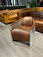 Fauteuil en cuir style aviation pour espace homme industriel, chaise d'aviateur rétro en cuir pleine fleur huilé pour bar, café et espace homme