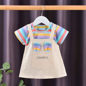 ชุดเดรสเด็กผู้หญิงลายทางสีสันสดใสสำหรับฤดูร้อน แฟชั่นเด็ก ชุดเดรสผ้าฝ้ายแขนสั้นน่า<span class=keywords><strong>รัก</strong></span>สำหรับเด็กทารก - Product Image 5