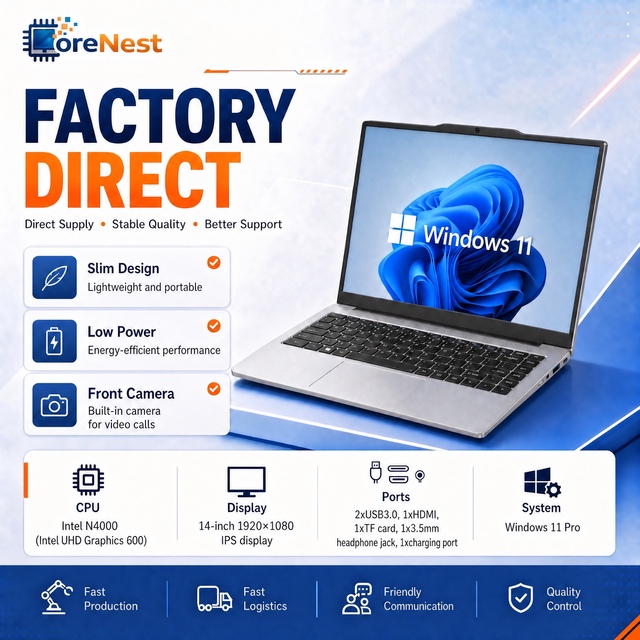 CoreNest Cheap 14 Inch Laptop Intel Celeron N4000 Dual Cores 8GB DDR4 RAM Business Office Laptop with Camera
