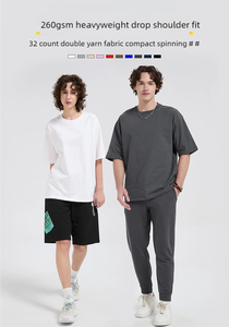 T-shirt <span class=keywords><strong>personnalisé</strong></span> avec logo, 260 g, lourd, ample, 100 % coton, style chinois, pour hommes, épaules tombantes, manches courtes, décontracté, unisexe - Product Image 2