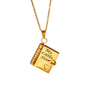 Collier sportif unisexe en cuivre électroplaqué avec motif cœur et livre gravé, s'ouvrant pour révéler une lettre d'amour à l'intérieur, chaîne en bambou - Product Image 5