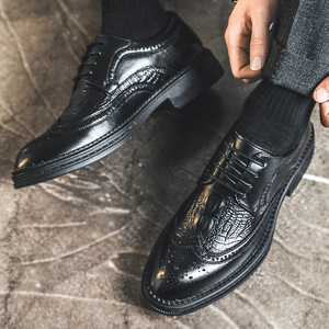 Zapatos de Vestir Formales Negros de Cuero con Cordones y Punta Puntiaguda para Hombre, Estilo Británico Coreano, Zapatos de Moda para Novio de Boda - Product Image 3