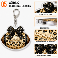 Porte-clés personnalisé en acrylique, imprimé léopard, avec nœud en perles noires, breloque de sac, cadeau pour les fans de sport