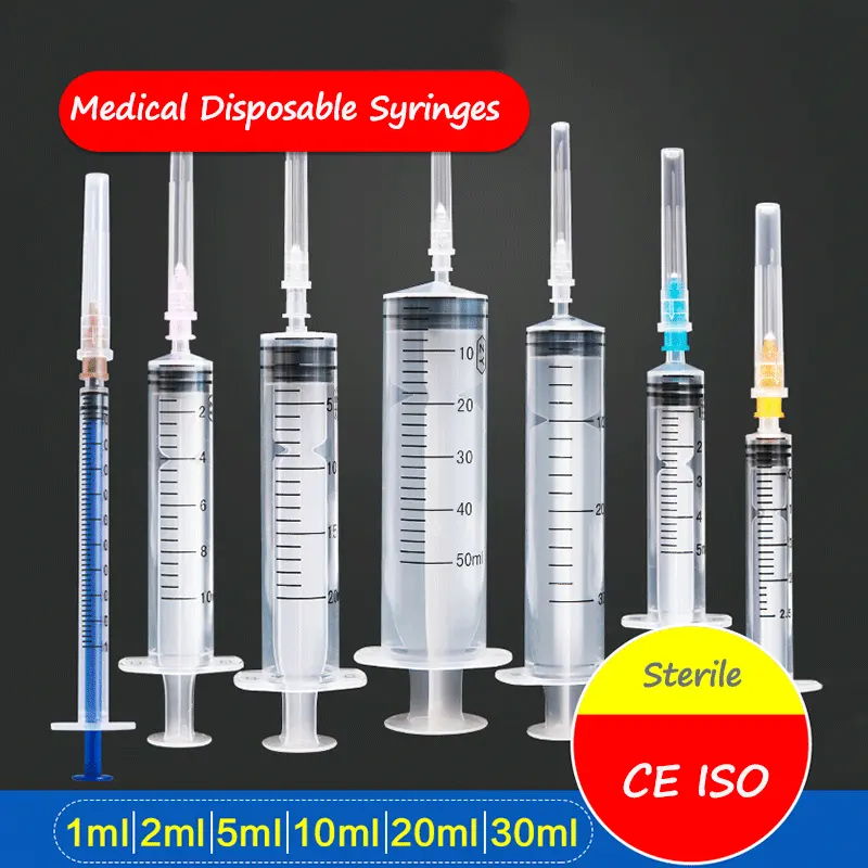 Seringa injetora de plástico aprovada ce iso, 1ml/2ml/3ml/5ml/10ml/20ml/30ml/50ml/60ml seringa estéril descartável médica