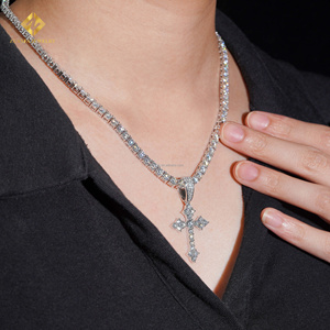 ZUANFA JEWELRY Silver Rhodium Plated Cross Pendant With Lab Grown Diamonds Religious Style Unisex Charm With IGI Unisex Pendant - Product Image 2
