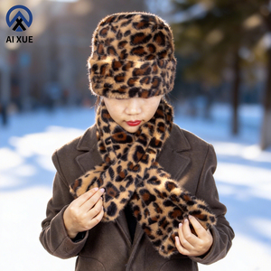 Chapeau bob et écharpe imprimés léopard guépard pour adulte, en fausse fourrure sherpa <span class=keywords><strong>berbère</strong></span>, tendance hiver 2026 - Product Image 6