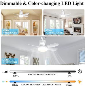 Ventilateur de plafond LED moderne avec télécommande, éclairage intelligent pour maison connectée, ampoule E27 silencieuse à tête mobile, rotation à 360° - Product Image 3