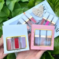 Kit per il trucco natalizio 3 pezzi rossetto lucido logo personalizzato pacchetto rosa lucidalabbra trasparente vegano