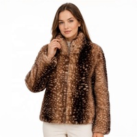 Veste Courte Femme Zeyu en Fausse Fourrure Imprimé Cerf Dégradé, Col Montant, Fermeture Éclair, Hiver, Manteau Court Écologique en Fausse Fourrure pour Femme, ODM