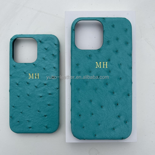 YUBO LEATHER Ostrich Cow Leather Phone Case for iPhone 13 Pro Genuine Leather Cover Case for iPhone 13 Pro Max