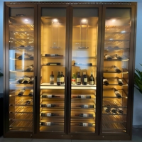 Armoire à vin moderne de luxe en acier inoxydable et chêne massif, vitrine de rangement pour vin en verre sur mesure, température constante