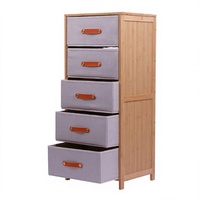 Meuble de rangement moderne en tissu de bambou à 5 niveaux, organisateur gain de place, unité de tiroirs beige pour chambre et placard