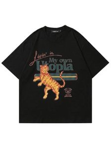 T-shirt noir surdimensionné pour homme VAMTAC avec imprimé tigre, style streetwear, col rond, manches courtes, jersey de coton, design respirant - Product Image 1