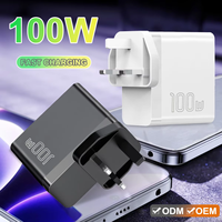 Adaptateur universel Europe Type-c 100 w Chargeurs muraux multi USB 4 en 1 Charge rapide pour téléphone portable Chargeur Gan 100w Chargeur USB c UK