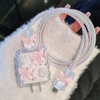 Protège-câble Papillon Kawaii pour Chargeur iPhone iPad 18W 20W, Housse de Protection Dessin Animé pour Chargeur, Nouveau Bobineur Spirale pour Câble de Données
