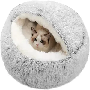 ONEKO tempat tidur hewan peliharaan 2 in 1, tempat tidur Sofa hewan peliharaan tidur hangat sarang panjang lembut rumah mewah bulat