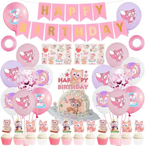 Desenhos animados Kuromi LinaBell StellaLou Foil Balões Set Roxo Rosa Impresso Balões com Bandeira Bandeira Para Kid Birthday Party Decor